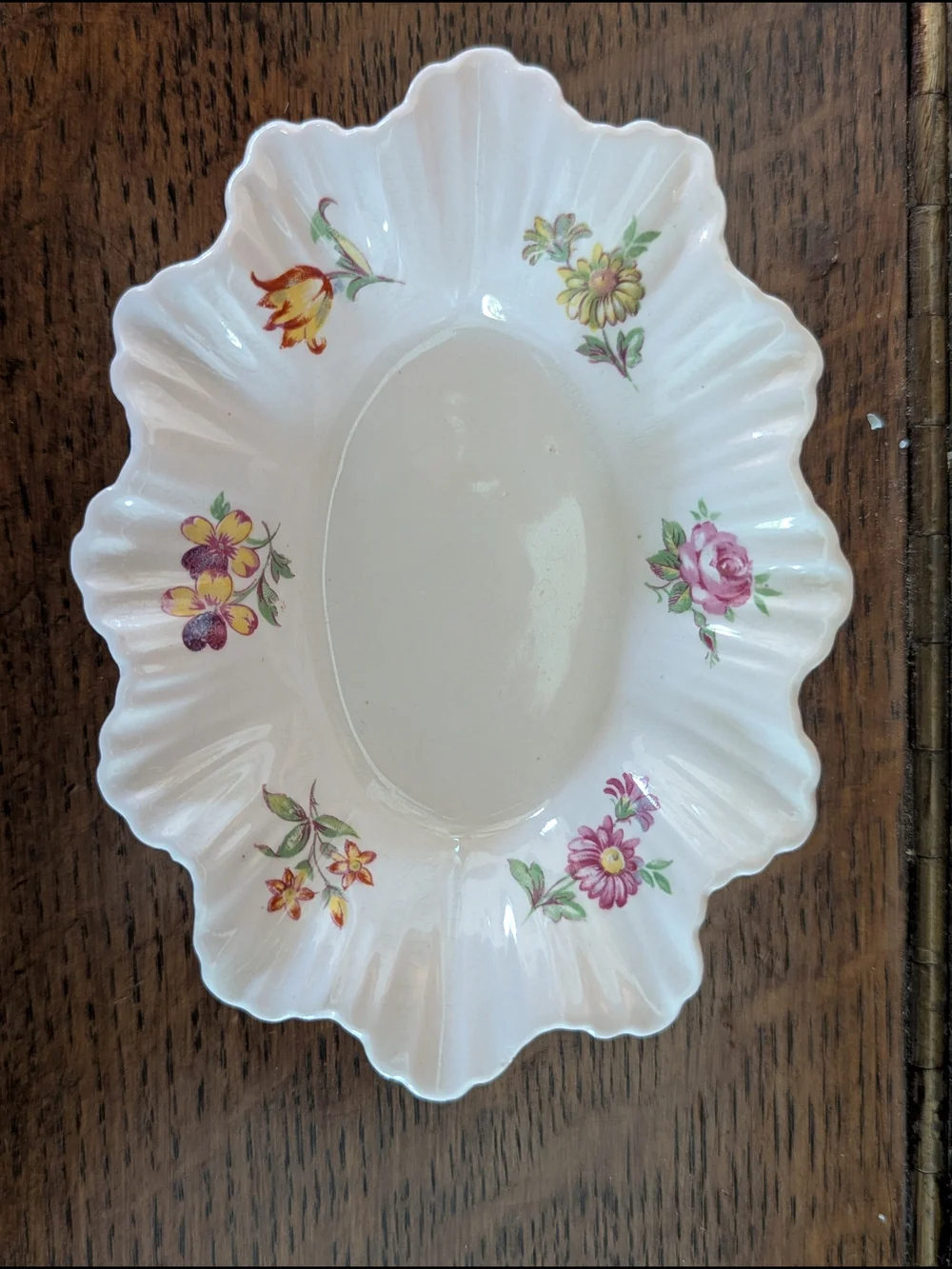 Floral Fluted Edge Feminine Pink Trinket Dish Fine Porcelain